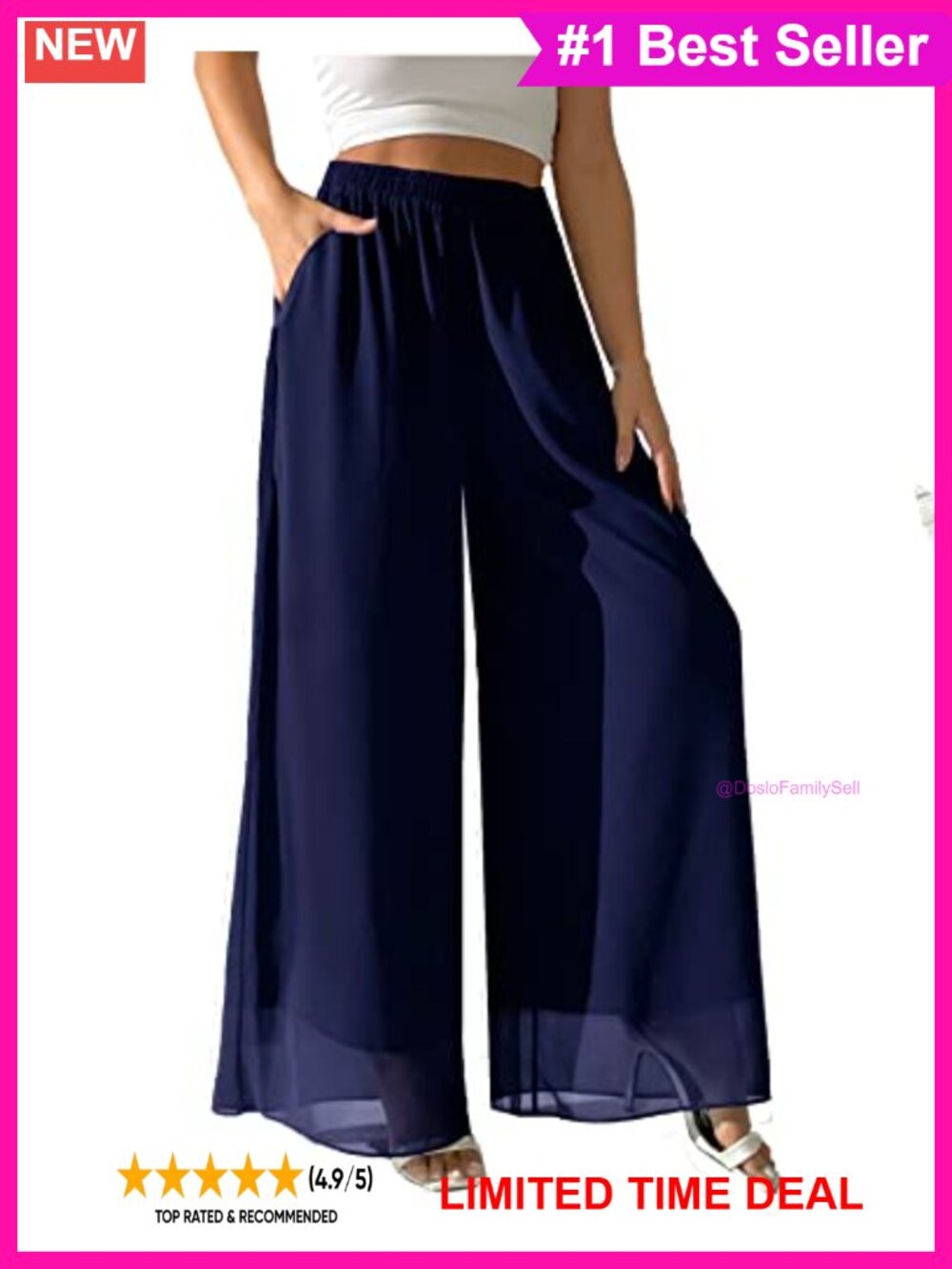 Chiffon Wide Leg Palazzo Pants High Waist Elastic Pleated Beach Trousers